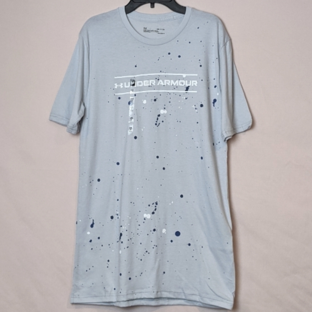 Under Armour Splash Paint Splatter Blue and Gray Short Sleeve Tee size Small